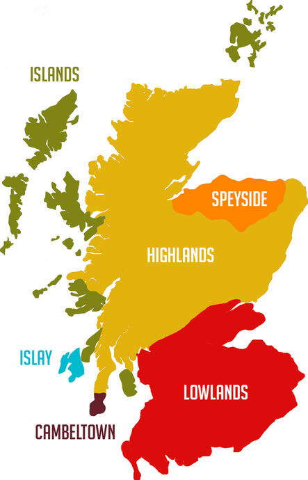 The Scottish Whisky Regions - The Islands Region in Green