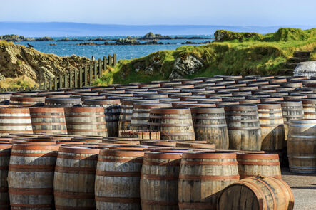 Casks Lined Up on the Coast of Islay